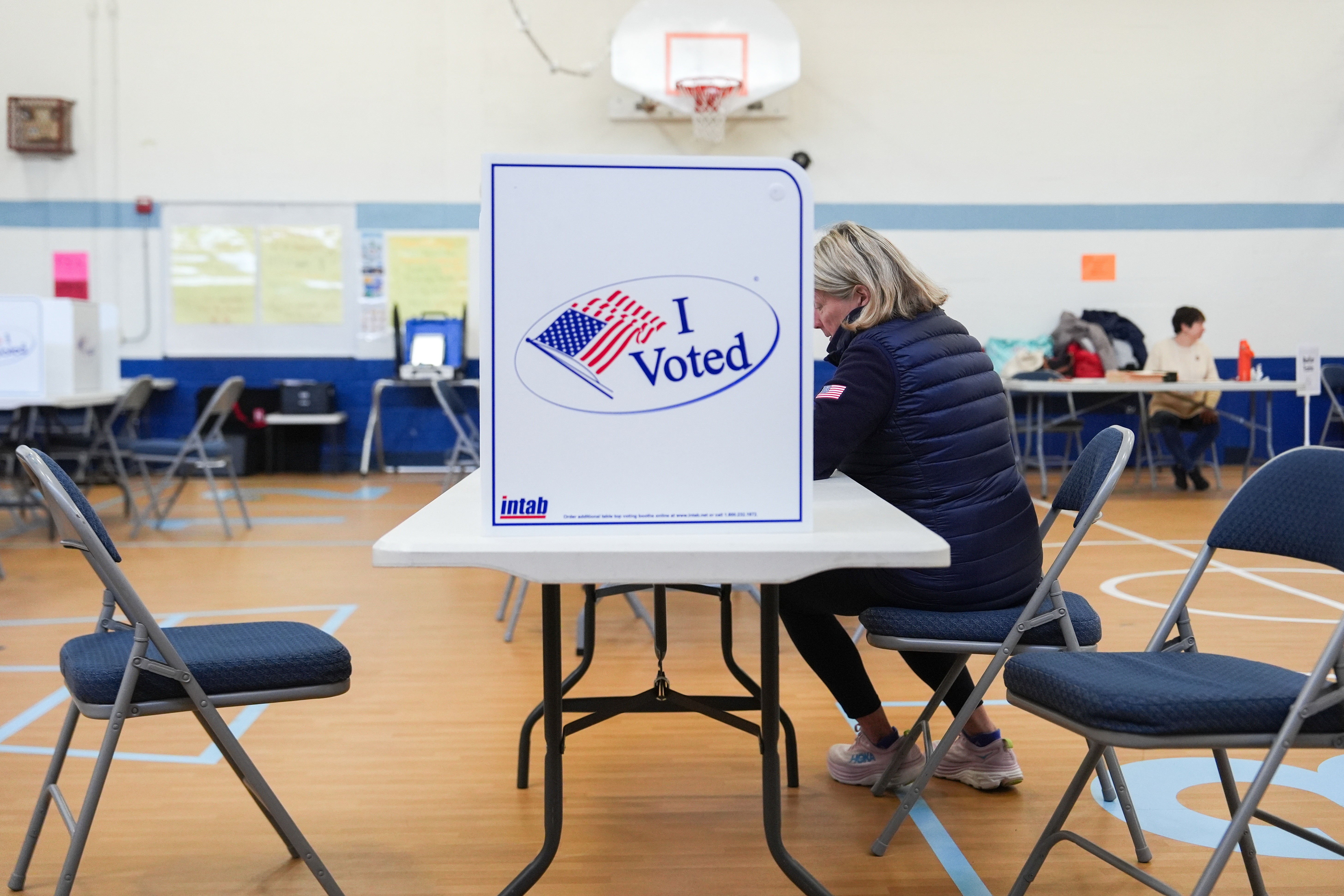 A person votes Tuesday in the Virginia redistricting referendum at a polling place in Alexandria.